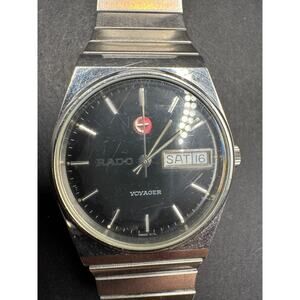 Vintage RADO VOYAGER Watch Automatic Day/Date Swiss 636.3583.4 Silver Tone